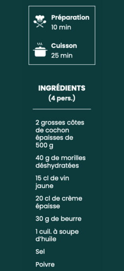Ingrédient pour une recette de cuisine - Cochon sauce morilles - 1020 Dégustations