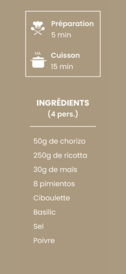 Ingrédient pour une recette de cuisine - Pimientos au chorizo - 1020 Dégustations