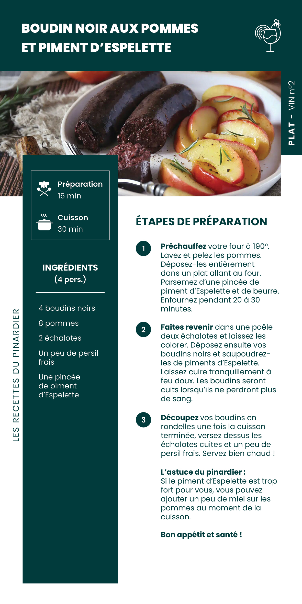 Fiche recette - Boudin noir aux pommes et piment d'Espelette