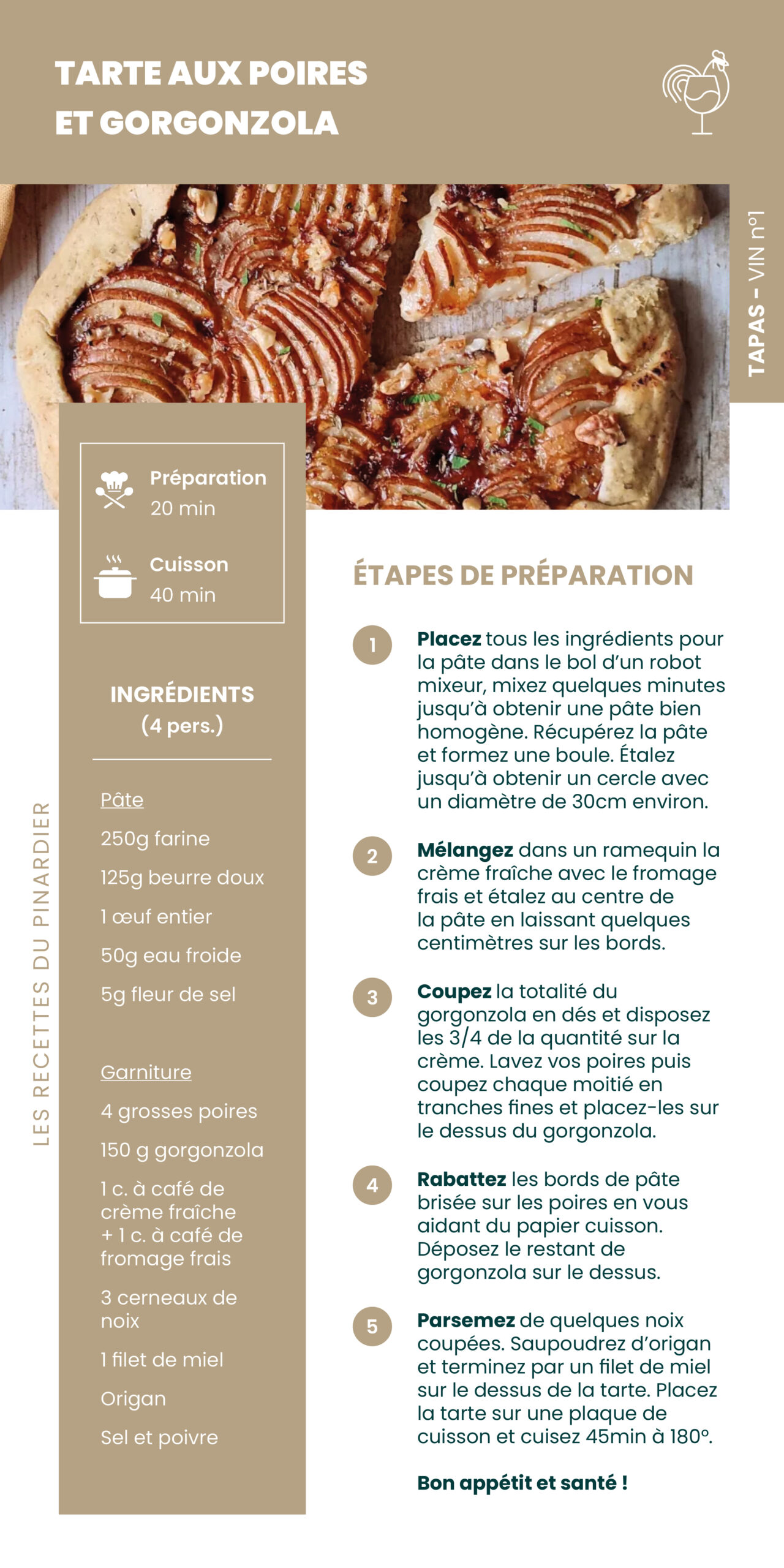 Recette - Tarte aux poires et gorgonzola
