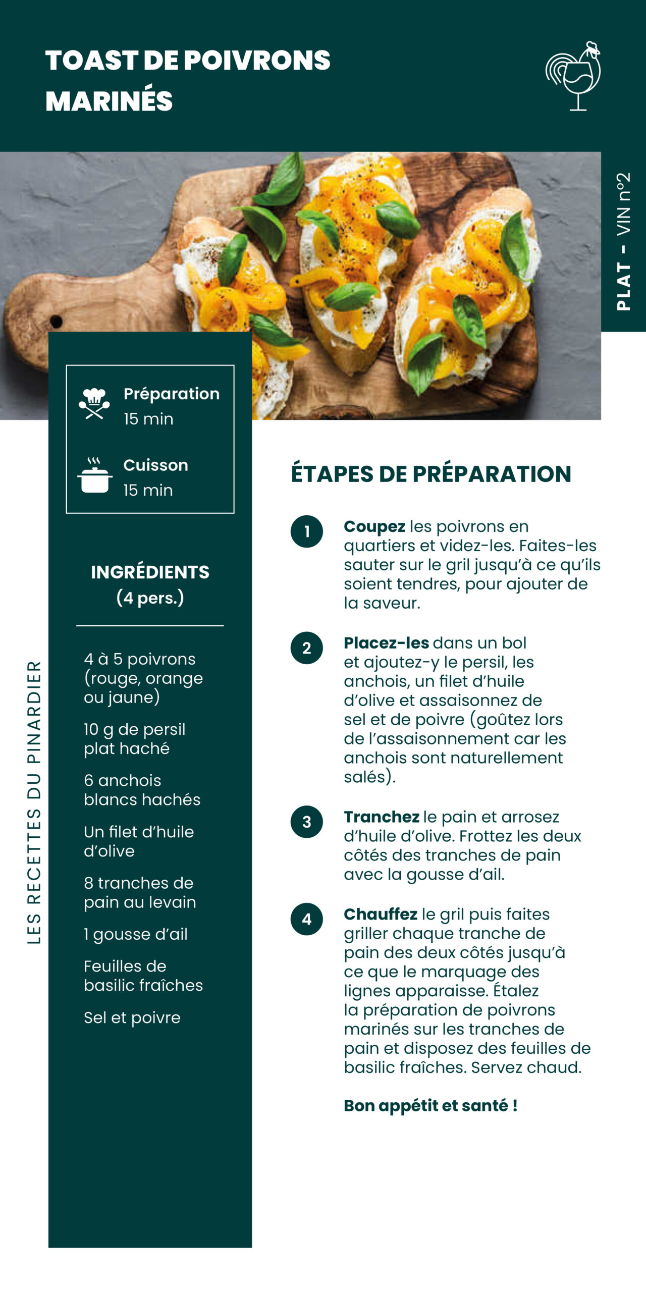 Recette - Toast de poivrons marinés