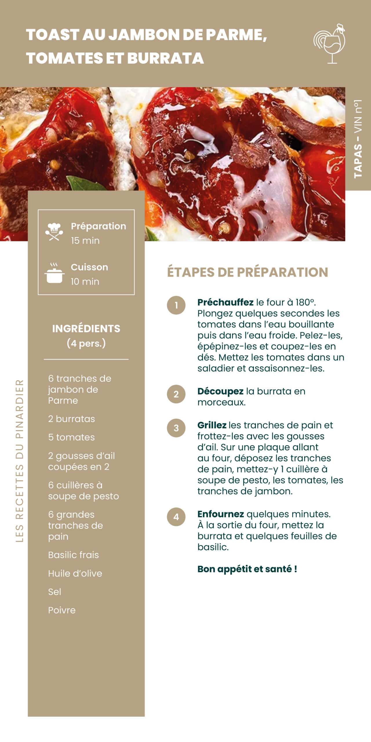 Recette - Toast au jambon de parme, tomates et burrata